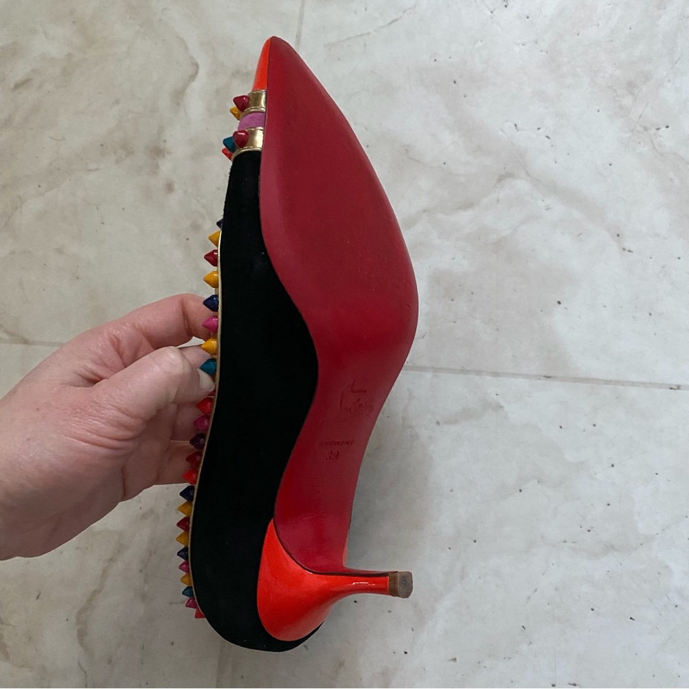 Christian Louboutin Multicolor Suede Leather Malabar Hill Spiked Pumps Heels 9 - Picture 13 of 13